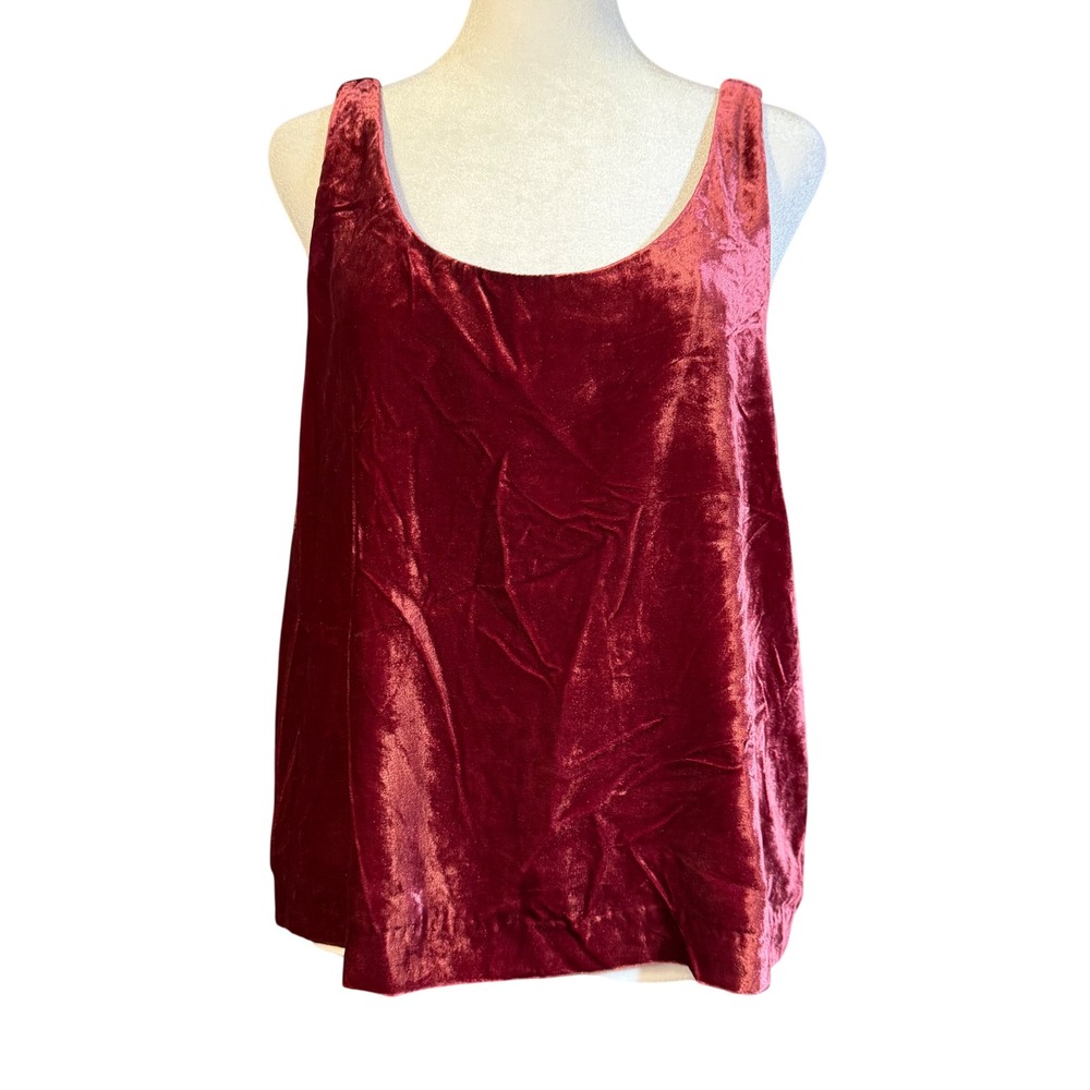 J.Crew Burgundy Red Velvet Scoop Neck Tank Top 12P Sleeveless Lined Keyhole Back